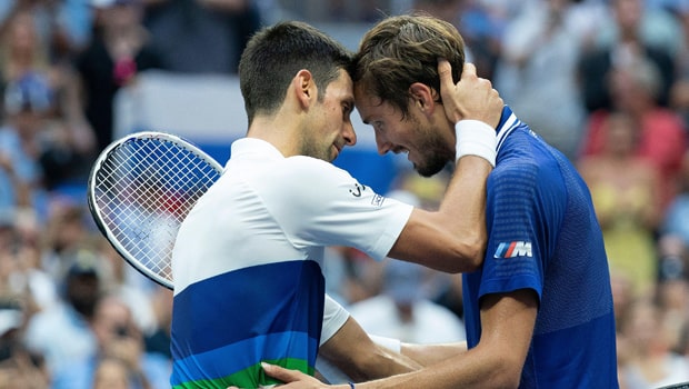 Daniil Medvedev and Novak Djokovic